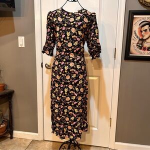 LOFT NWT Floral Ruffle Sleeve Midi Dress